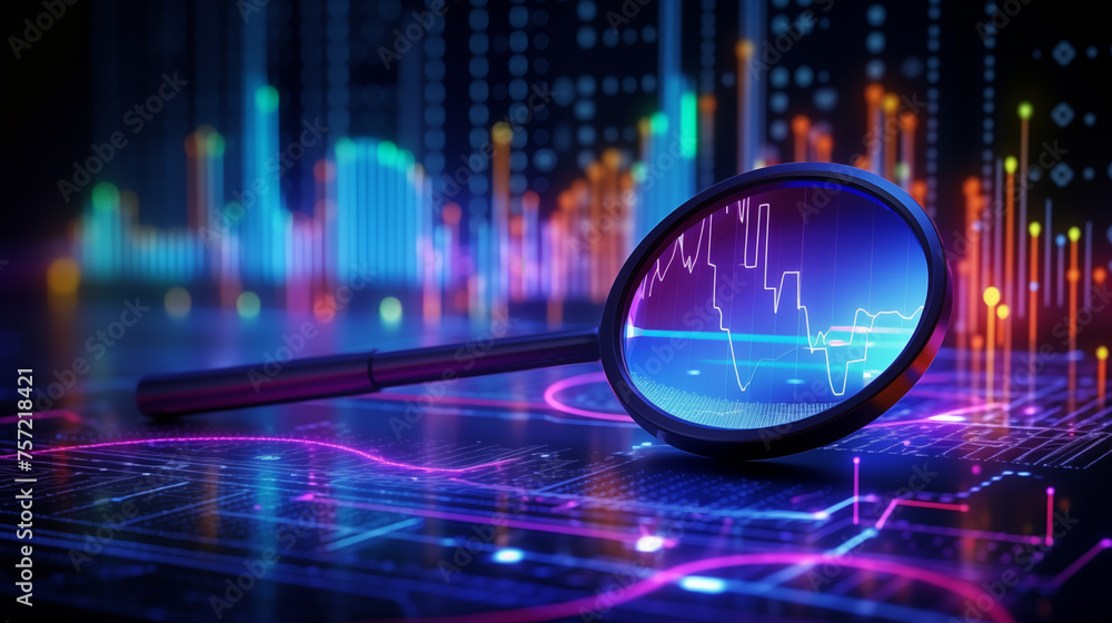 Poster Magnifier revealing intricate data patterns ai generated image background