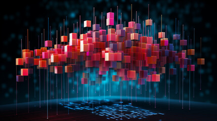Abstract floating red cubes forming cloud-like structure ai generated background image