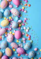 Fototapeta na wymiar Easter, candy and confectionery on isolated on blue background. Happy Easter. Candy, chocolate, sweets.