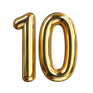 Gold number 10 on a transparent background 3d