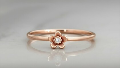 A Delicate Rose Gold Ring Featuring A Tiny Flower
