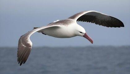 Fototapeta na wymiar An Albatross With Its Wings Beating In Slow Rhyth