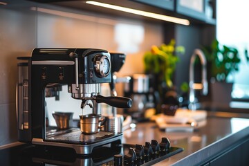 Fototapeta na wymiar Modern espresso machine in a stylish kitchen