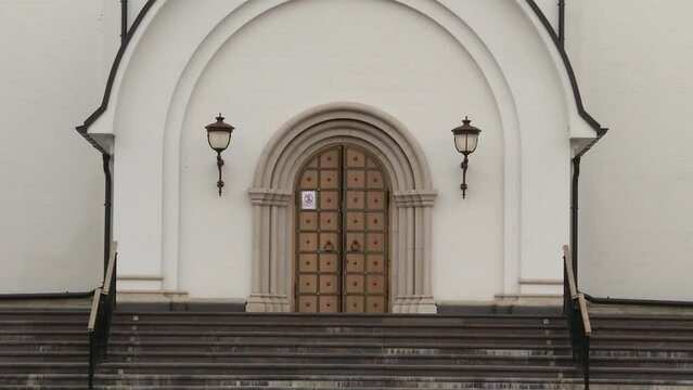 
Orthodox Church against the sky. White, beautiful temple.