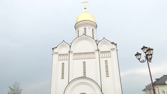 
Orthodox Church against the sky. White, beautiful temple.