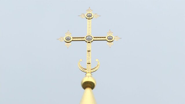 
Orthodox Church against the sky. White, beautiful temple.