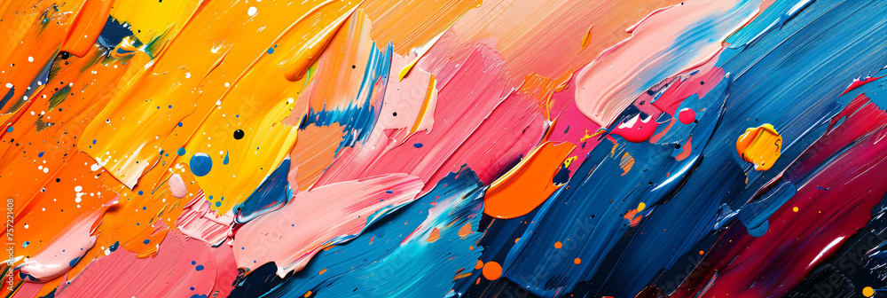 Poster vivid abstract acrylic paint strokes on canvas. dynamic texture and color flow for creative backgrou