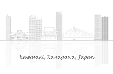 Outline Skyline panorama of city of Kawasaki, Kanagawa, Japan - vector illustration - 757221412