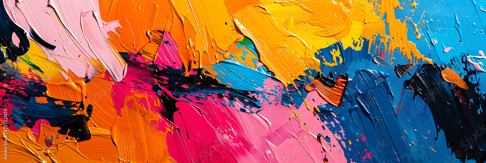 Poster vivid abstract acrylic paint strokes on canvas. dynamic texture and color flow for creative backgrou
