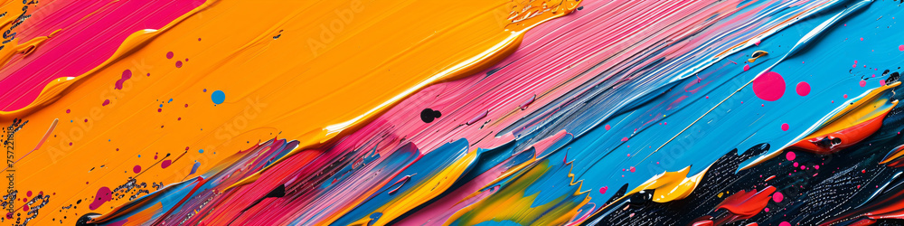 Poster vivid abstract acrylic paint strokes on canvas. dynamic texture and color flow for creative backgrou