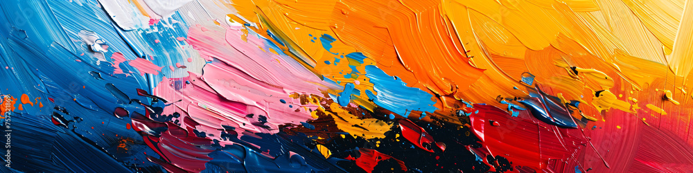 Poster vivid abstract acrylic paint strokes on canvas. dynamic texture and color flow for creative backgrou