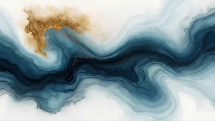 Foto op Plexiglas Abstract concepts, canvas, soft art, contrast of geode dark blue, light blue ,long colors to the right elongating upward like a long lily flower split, with a soft gold flame at the top © Z-Design