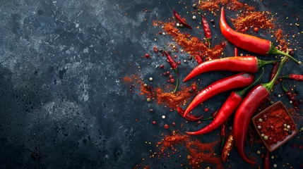 Foto op Plexiglas Raw chili peppers on dark background, Food photography © Media Srock