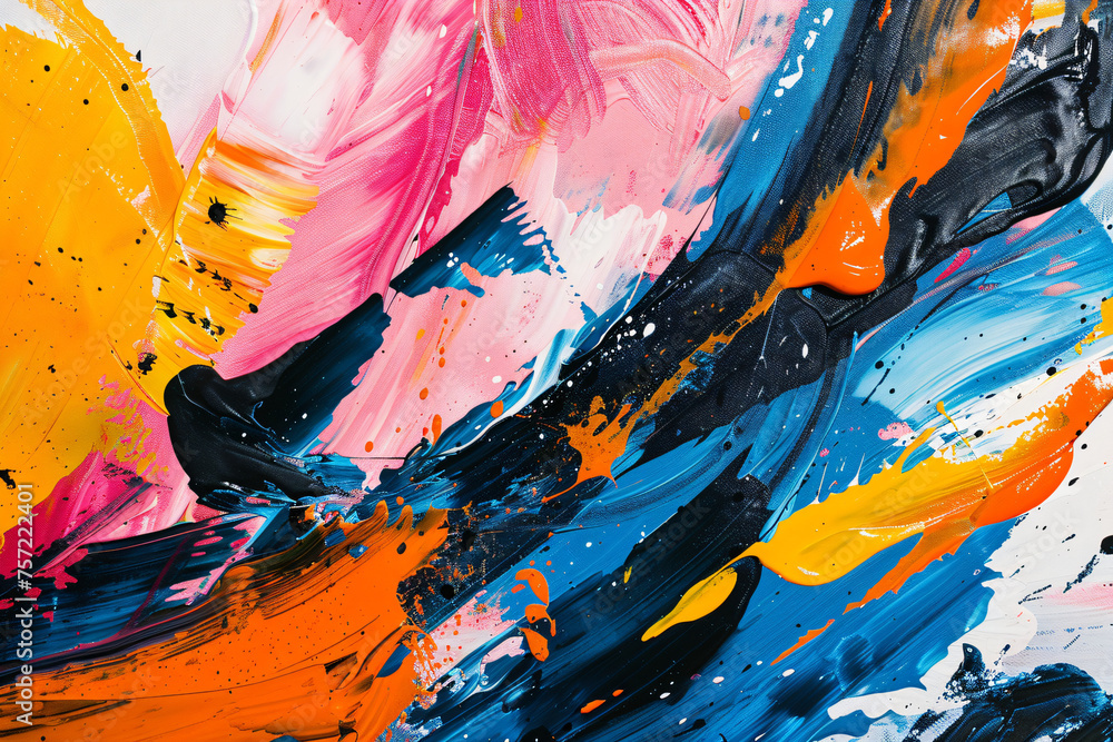 Poster vivid abstract acrylic paint strokes on canvas. dynamic texture and color flow for creative backgrou