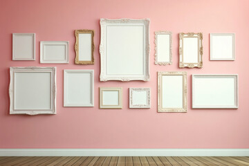 Envision the flawless beauty of a blank frame on a soft color wall, an ideal backdrop for your artistic expressions.