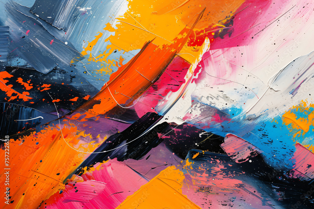 Poster vivid abstract acrylic paint strokes on canvas. dynamic texture and color flow for creative backgrou