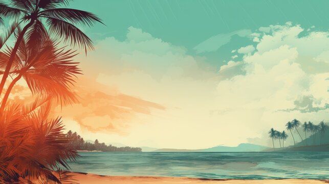 Vintage style tropical beach and summer background