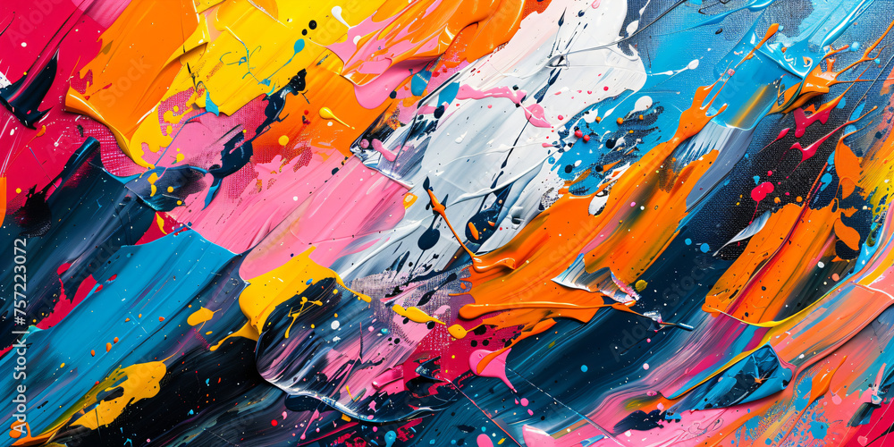 Poster vivid abstract acrylic paint strokes on canvas. dynamic texture and color flow for creative backgrou