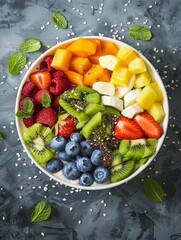 A bowl filled with various fruits such as apples, bananas, and grapes.