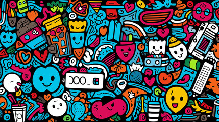 Colorful Assortment of Doodles with Emotive Characters