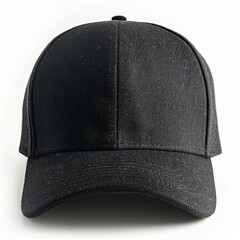 black baseball cap, front view, on isolated white background. generative AI - obrazy, fototapety, plakaty
