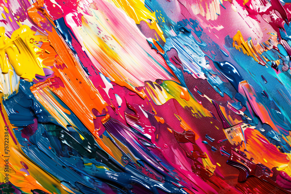 Poster vivid abstract acrylic paint strokes on canvas. dynamic texture and color flow for creative backgrou