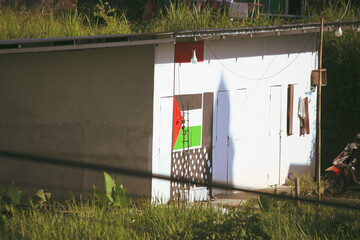 old abandoned building palestine flag
