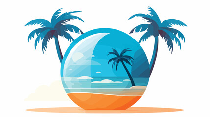 Fototapeta na wymiar A vibrant flat icon of a beach ball with palm trees