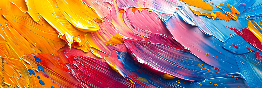 Poster vivid abstract acrylic paint strokes on canvas. dynamic texture and color flow for creative backgrou
