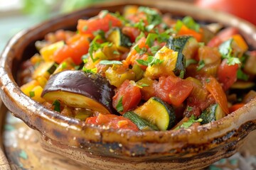 Vibrant Ratatouille Stew in Artisan Bowl: Vegetable Symphony