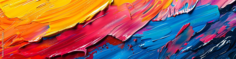 Poster vivid abstract acrylic paint strokes on canvas. dynamic texture and color flow for creative backgrou