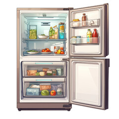 Refrigerator Isolation, Modern design fridge on white backdrop , stylized color, anime style, transparent png cutout