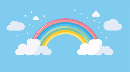 A vibrant flat icon of a rainbow with clouds repres