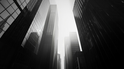 Emphasize the clean lines and minimalist aesthetic of sleek skyscrapers