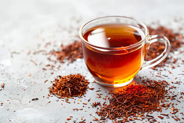 Fototapeta premium Glass Cup of Tea with Loose Leaves Spread on the Side