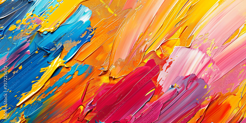 Poster vivid abstract acrylic paint strokes on canvas. dynamic texture and color flow for creative backgrou