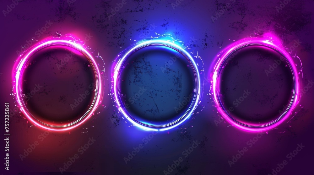 Aufkleber the neon circle frame with glitch effect is a realistic modern illustration of retro futuristic ring