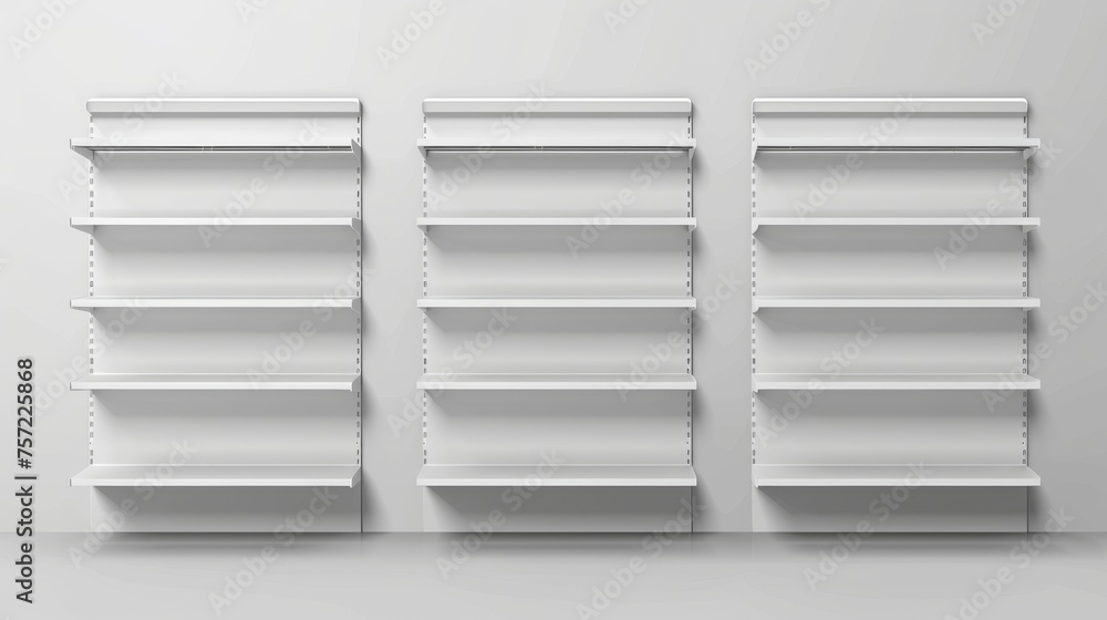 Aufkleber mockup of an empty supermarket shelf with racks for displaying products. three-dimensional modern il