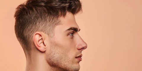 Young Man Profile View, Detailed Portrait, Attractive Male, Modern Style, banner with copy space