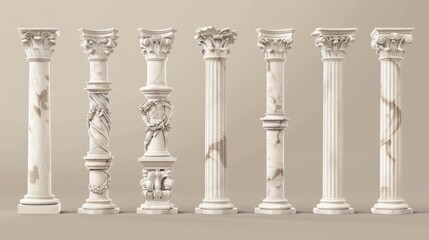 An antique roman column made from white clay. A realistic 3D modern illustration of a Greek stone pillar of a temple building. An antique marble colonnade for a historical construction decorative - obrazy, fototapety, plakaty