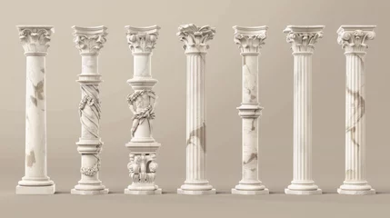 Deurstickers An antique roman column made from white clay. A realistic 3D modern illustration of a Greek stone pillar of a temple building. An antique marble colonnade for a historical construction decorative © Mark