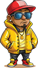 Cartoon illustration of a man in yellow hoodie