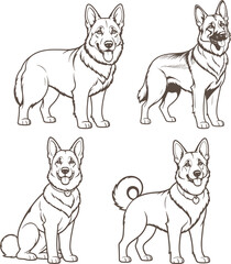 Dog set hand drawn coloring page and outline vector design