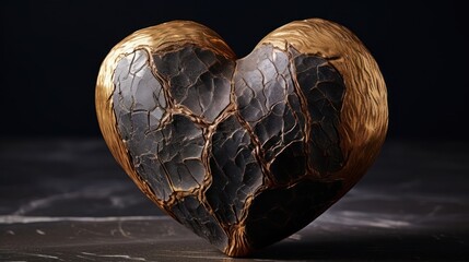 heart crafted from hammered brass, highlighting the textured and handcrafted aspects of the metal - obrazy, fototapety, plakaty