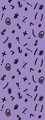 pattern with the image of keyboard symbols. Punctuation marks. Template for applying to the surface. pastel violet background. Keyboard symphony. Vertical image. Banner for insertion into site.