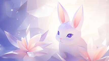 Close-up of a rabbits paw cautiously poking a delicate origami flower eyes sparkling with wonder