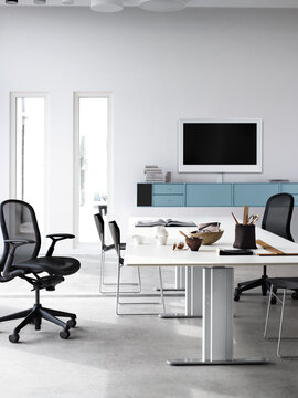 Minimalist office space with a clean, modern design