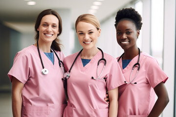 Fototapeta premium Three cheerful female healthcare workers