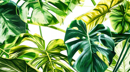 Tropical leaves foliage plant bush floral arrangement nature backdrop on white background. Travel and summer vacation concept.