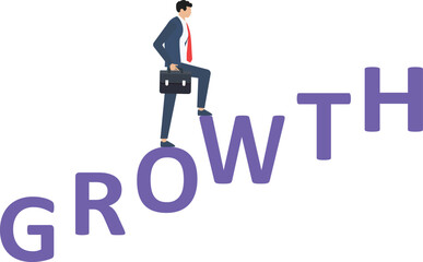 Businessman climbs the ladder consisting of large letters growth, business growth or career concept

